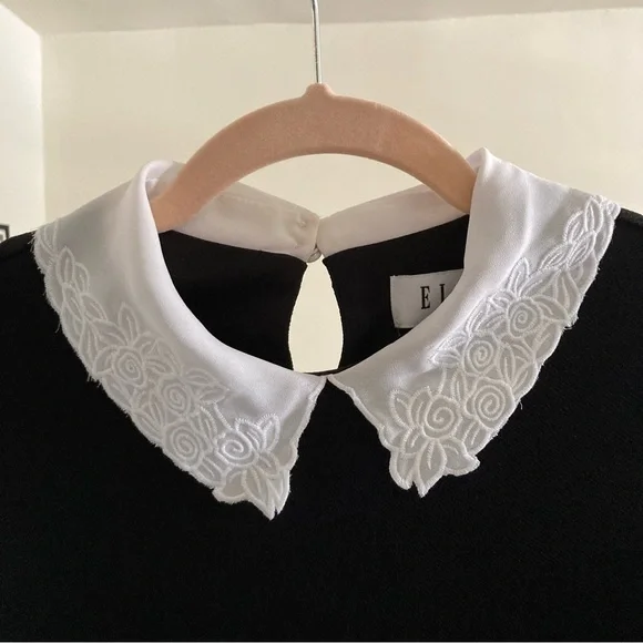 Black Knee-length Elle Dress with Peter Pan Collar - Picture 2 of 7